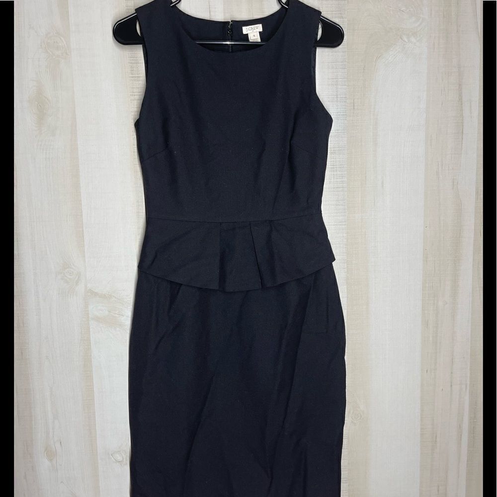 J. Crew‎ black sleeveless dress peplum round neck, size 4